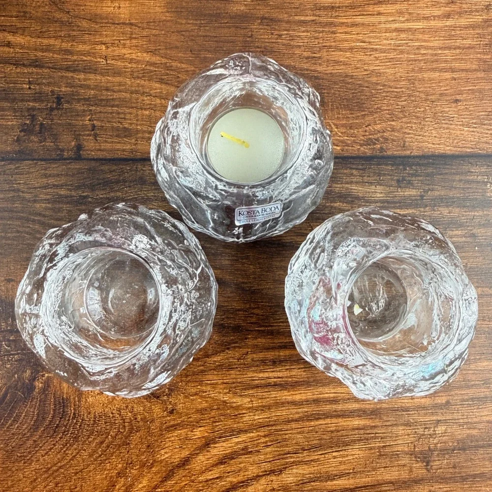 Kosta Boda Snowball Crystal Candle Holders Set of 7 Ann Wolff Sweden